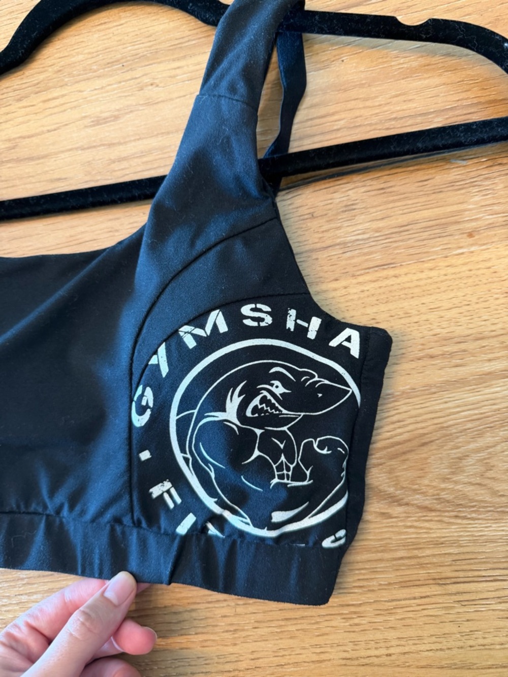 Gymshark Black Sports Bra with White Shark Logo